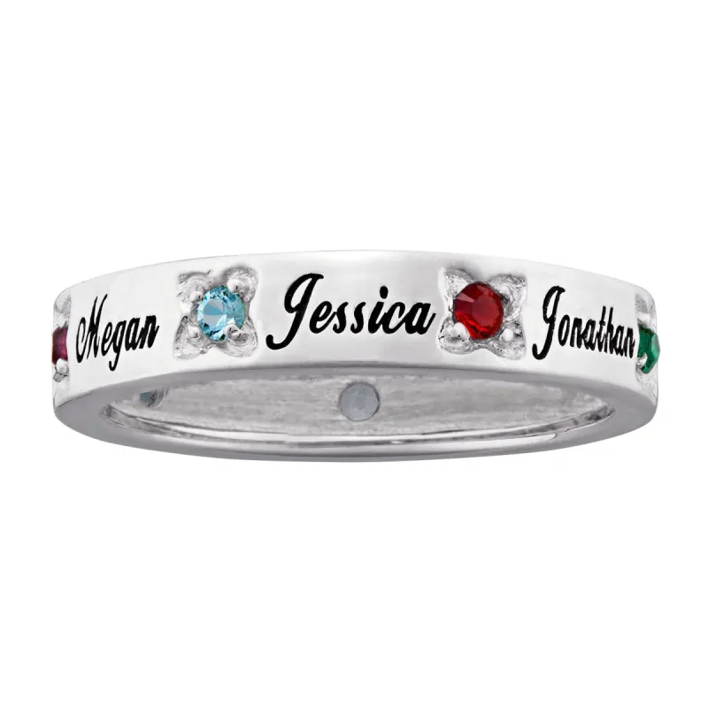 Sterling Silver Engraved Mother's Name & Birthstone Ring sold by Limoges Jewelry