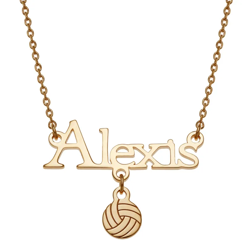 14K Gold over Sterling Name with Volleyball Charm Necklace sold by Limoges Jewelry