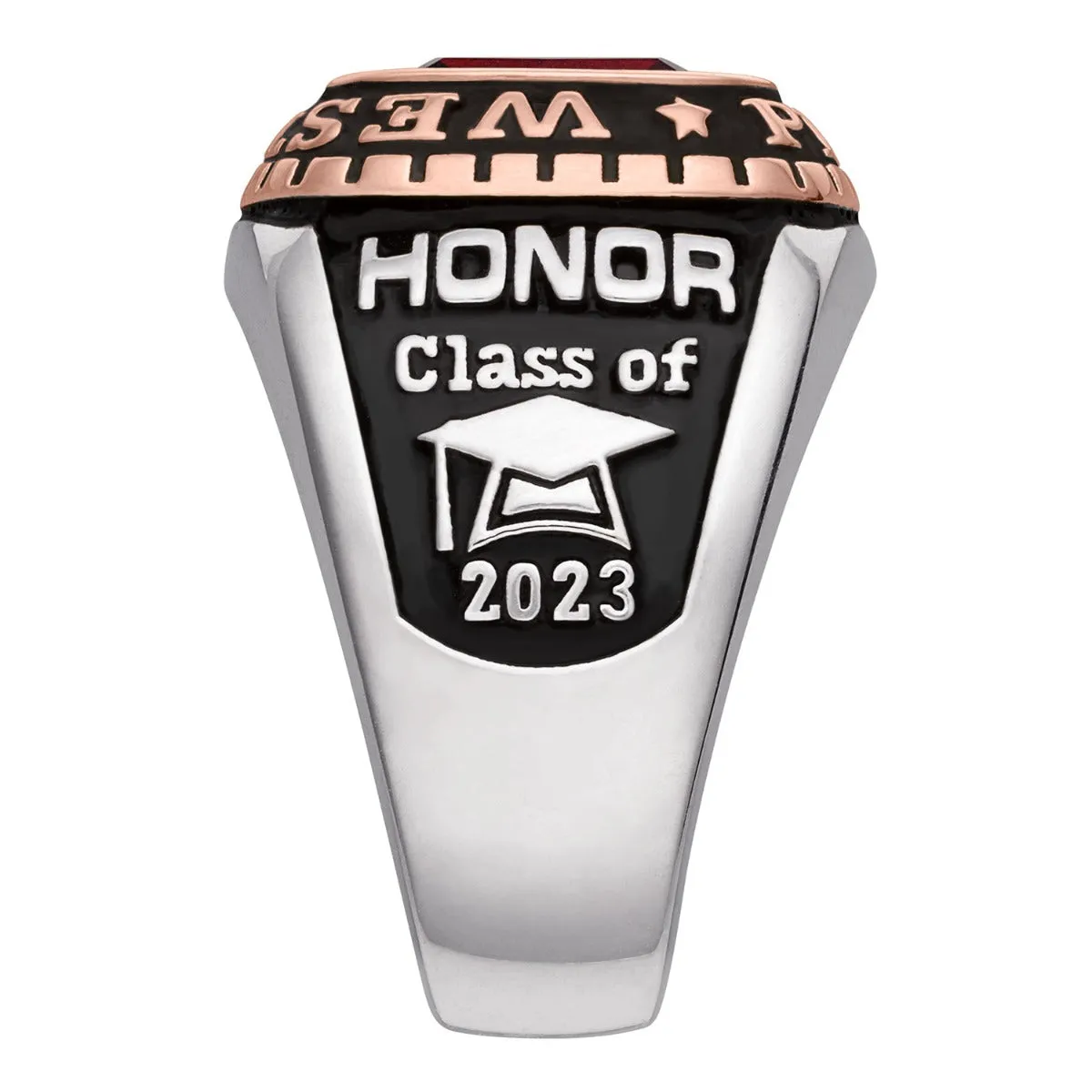 Men's 2-Tone Silver and 14K Rose Gold over Sterling Birthstone Class Ring sold by Limoges Jewelry product image thumbnail 3