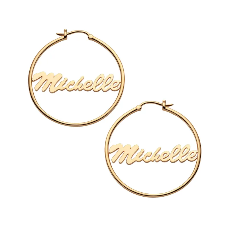 14K Gold over Sterling Personalized Name Medium Hoop Earring sold by Limoges Jewelry