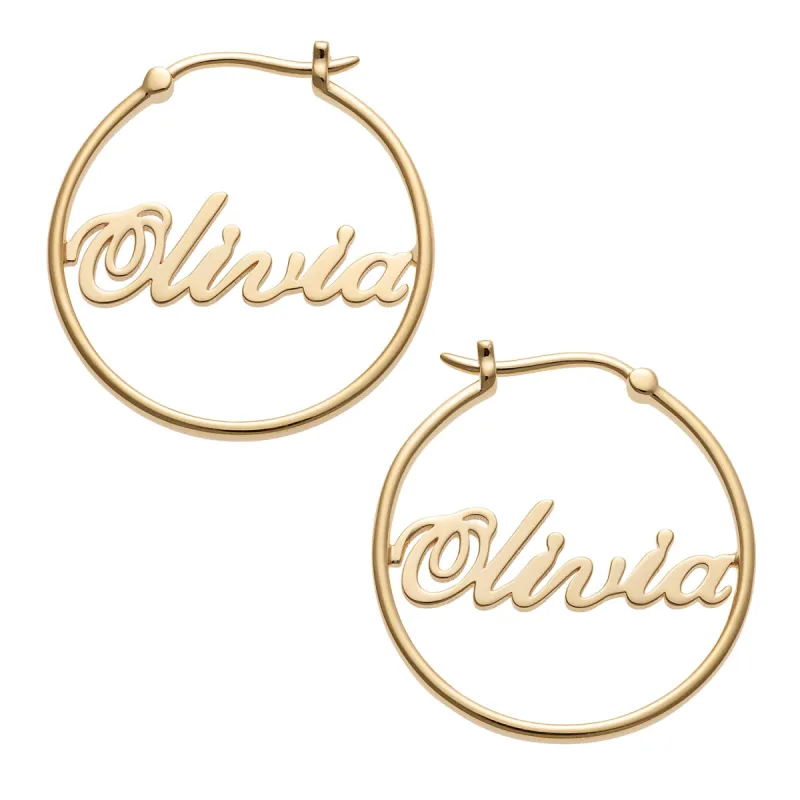 14K Gold over Sterling  Name Small Hoop Earrings sold by Limoges Jewelry