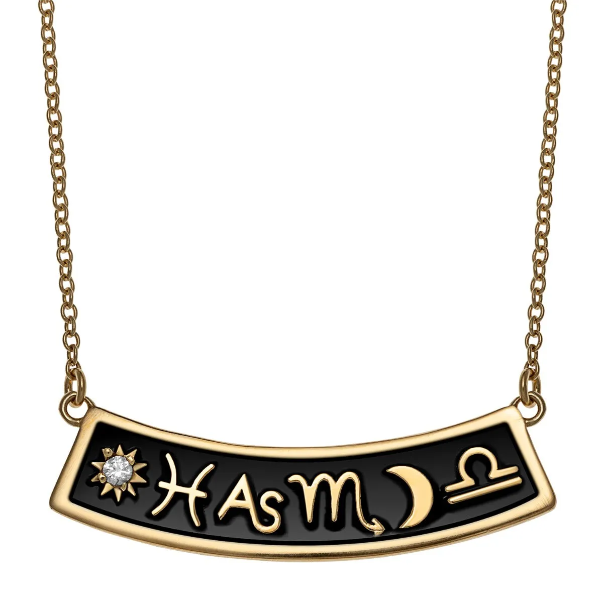 14K Gold Plated 3 Zodiac Sign Curved Bar Pendant sold by Limoges Jewelry
