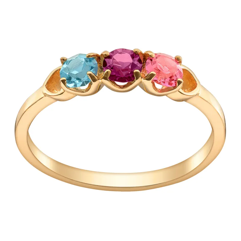 14K Gold over Sterling Round Birthstone Ring with Hearts - 3 Stones sold by Limoges Jewelry