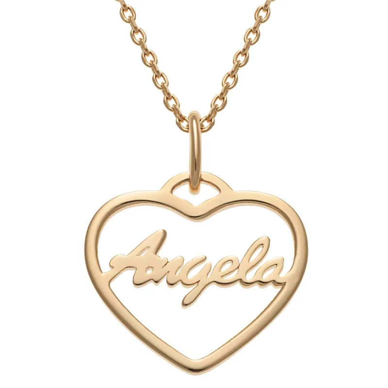 14K Gold over Sterling Open Heart Name Necklace sold by Limoges Jewelry