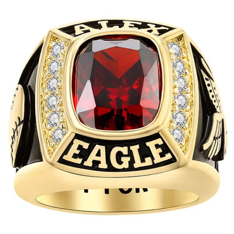 Men's 14K Gold Plated Traditional CZ Square Birthstone Class Ring sold by Limoges Jewelry