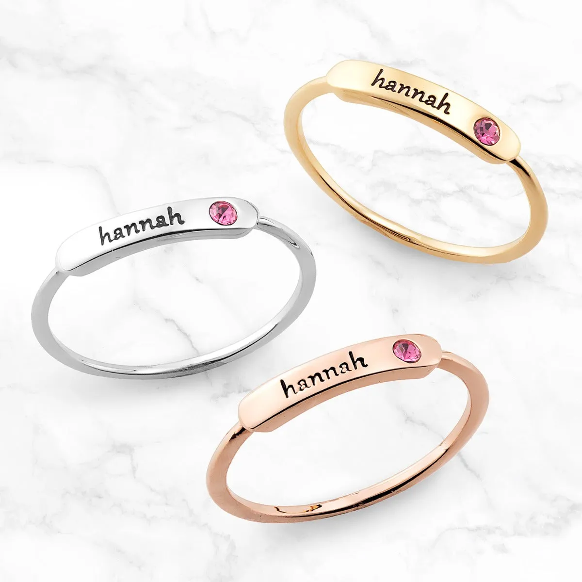 14K Gold Plated Engraved Name and Birthstone Rectangle Stackable Ring sold by Limoges Jewelry product image thumbnail 2
