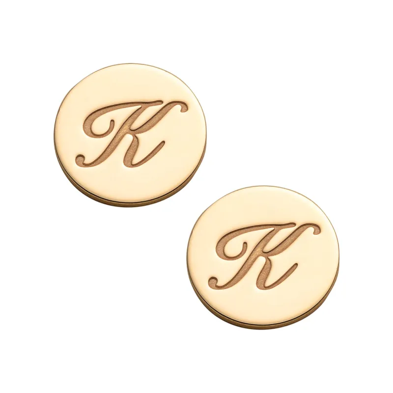 14K Gold over Sterling Engraved Initial Disc Earrings sold by Limoges Jewelry