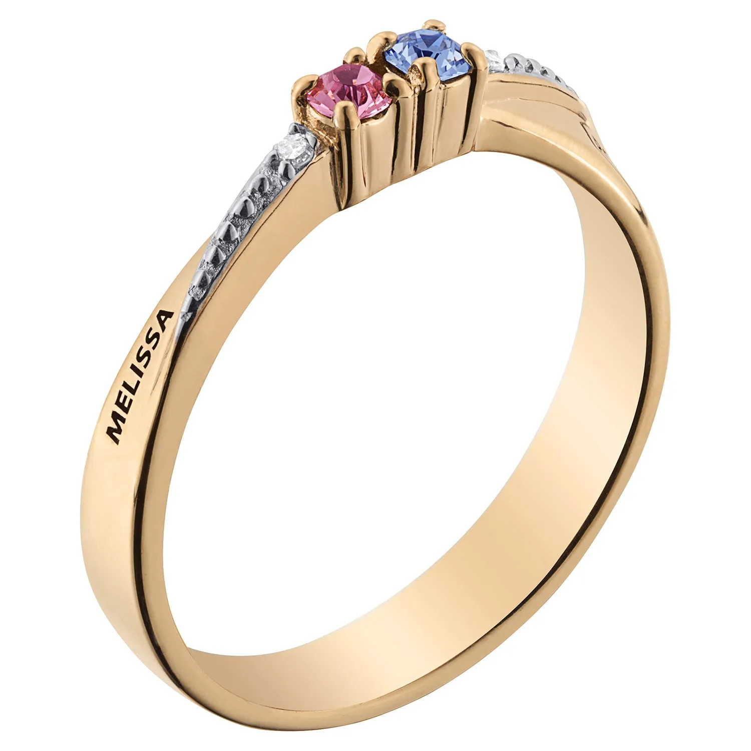 14K Gold over Sterling Couples Name and Birthstone Ring with Diamond Accent sold by Limoges Jewelry product image thumbnail 2