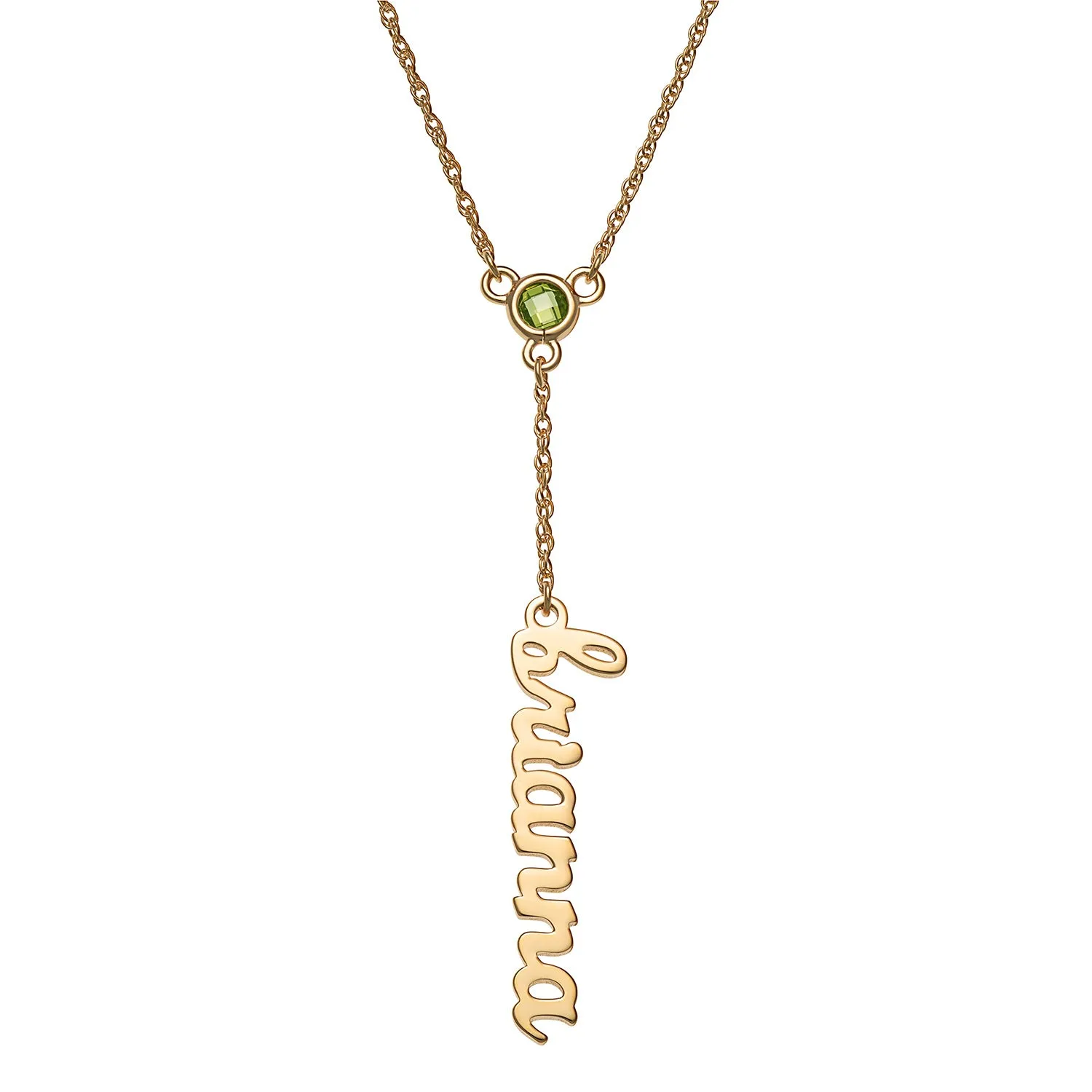 14K Gold over Sterling Lowercase Name and Birthstone Y-Necklace sold by Limoges Jewelry