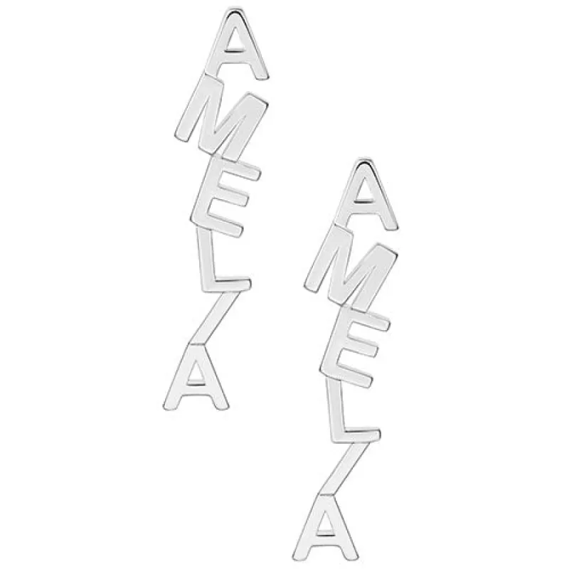 Sterling Silver Vertical Name Button Earrings made by Limoges Jewelry