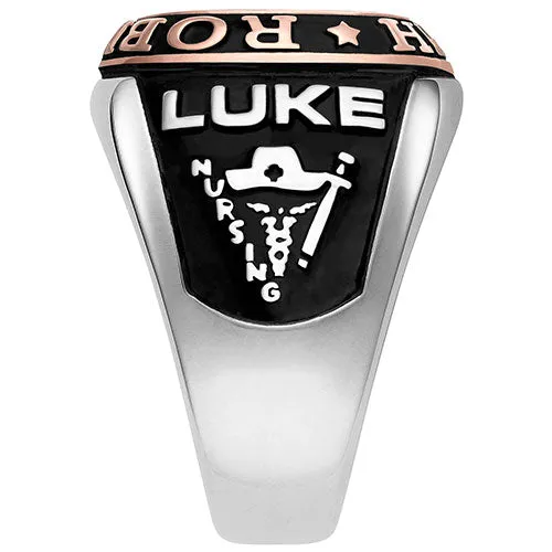 Men's Platinum and 14K Rose Gold Plated 2-Tone Double Row Class Ring sold by Limoges Jewelry product image thumbnail 4