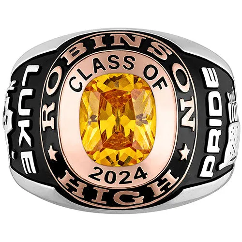 Men's Platinum and 14K Rose Gold Plated 2-Tone Double Row Class Ring sold by Limoges Jewelry product image thumbnail 3