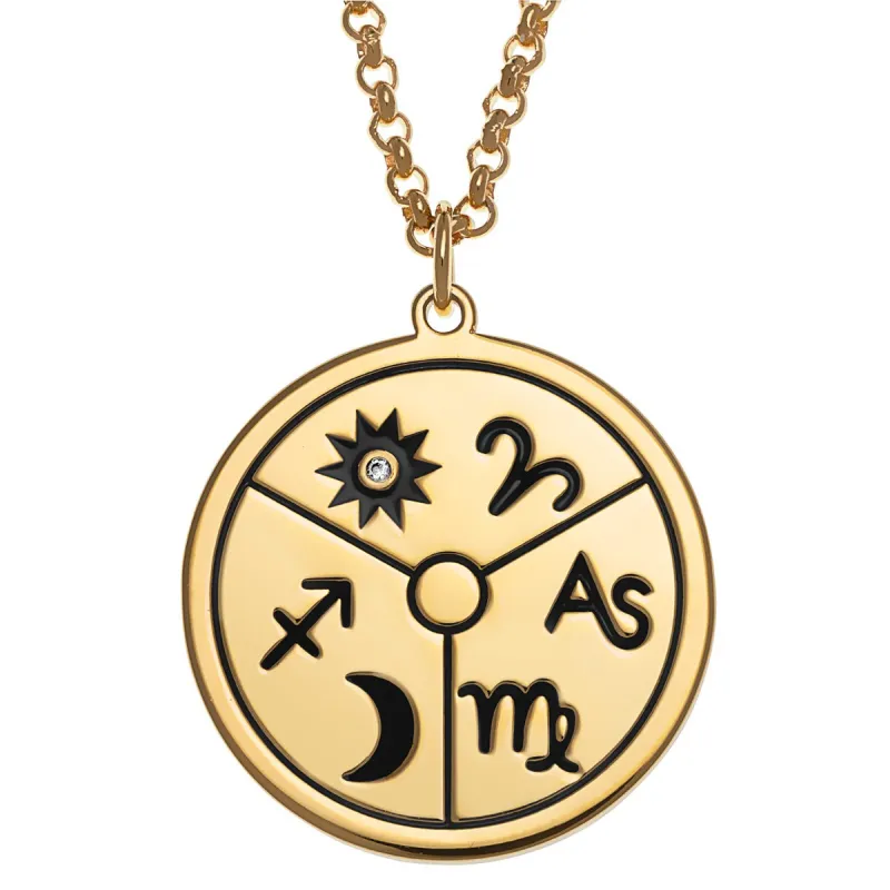 14K Gold Plated Personalized 3 Zodiac Signs Name Disc Necklace sold by Limoges Jewelry