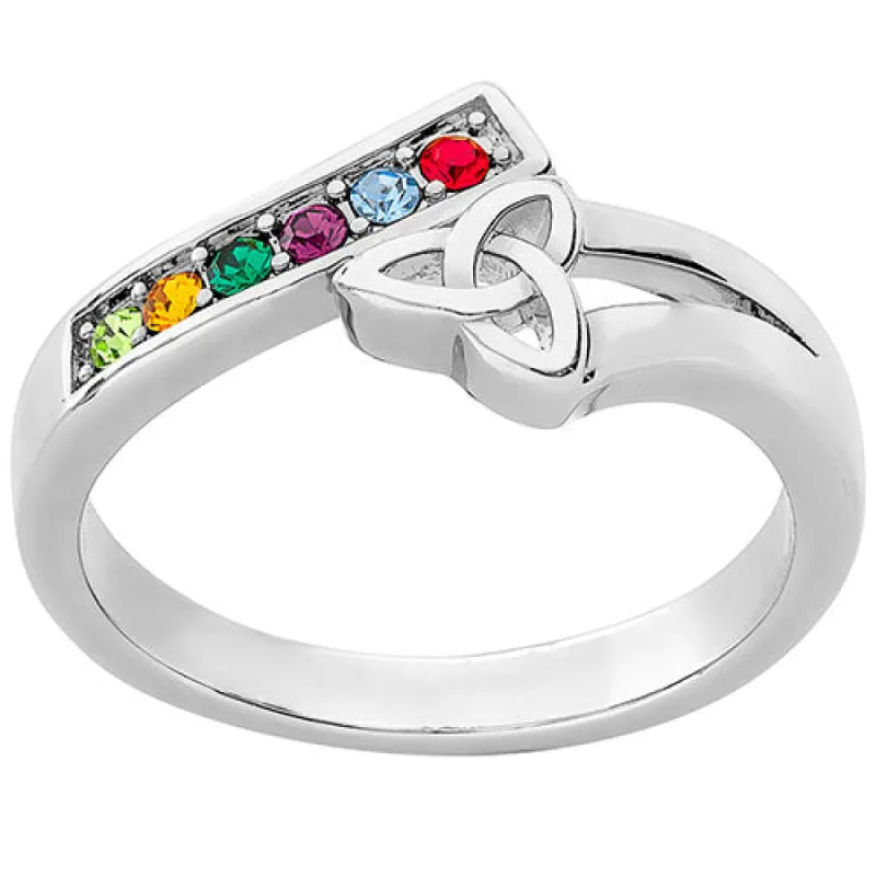 Rhodium Plated Trinity Bypass Birthstone Ring sold by Limoges Jewelry
