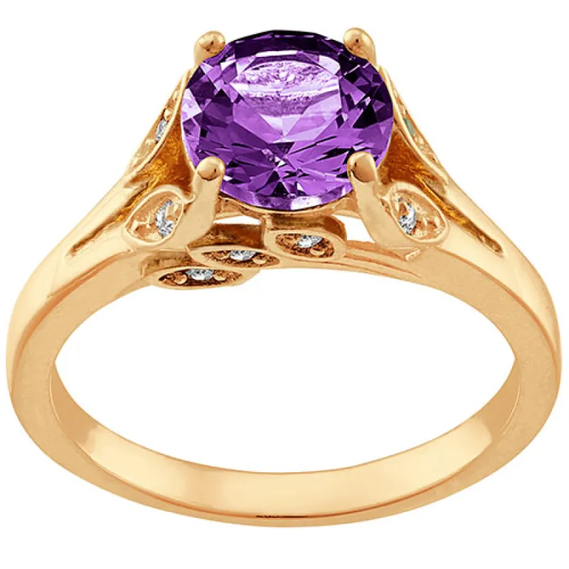 14K Gold Plated Simulated Amethyst with Clear Crystal Leaves Ring sold by Limoges Jewelry