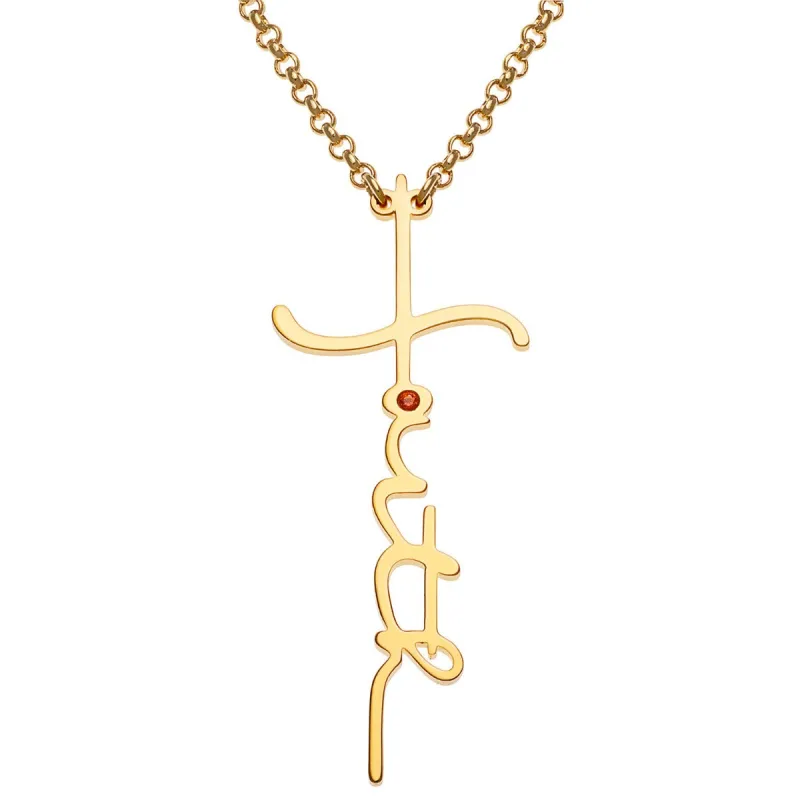 14K Gold Plated Faith Cross with Birthstone Necklace sold by Limoges Jewelry