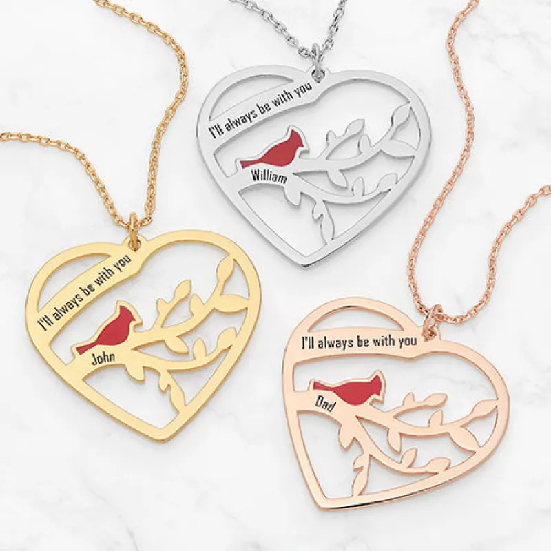 Always With You Cardinal Heart Necklace made by Limoges Jewelry