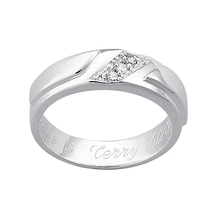 Sterling Silver Ladies CZ Engraved Wedding Band sold by Limoges Jewelry