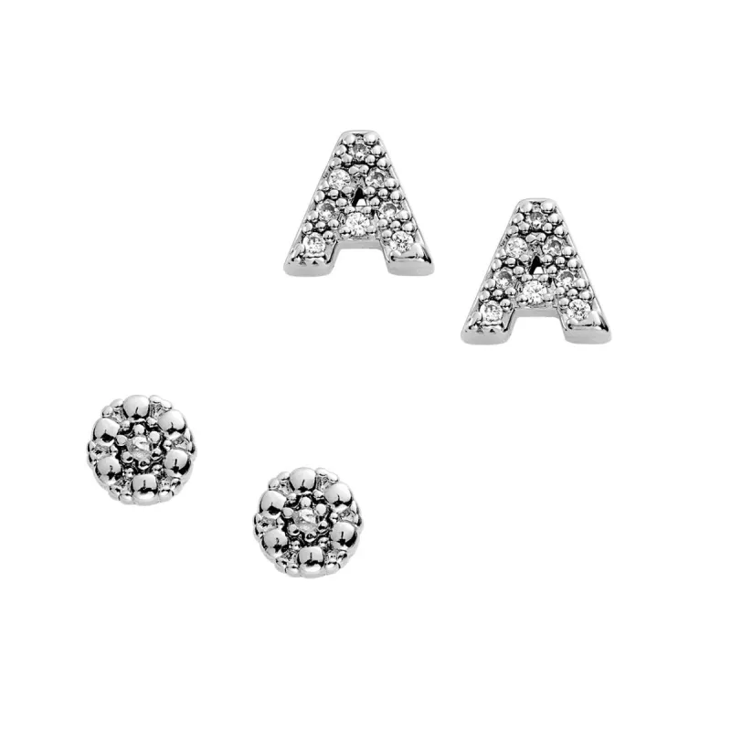 Dainty Initials and Diamond Accent Stud Earring Set sold by Limoges Jewelry
