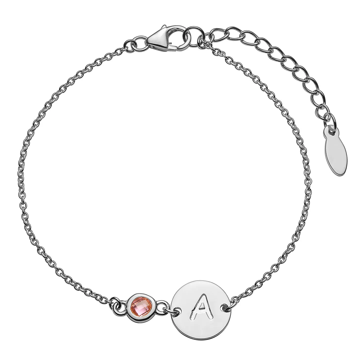 Sterling Silver Engraved Disc and Birthstone Station Bracelet sold by Limoges Jewelry