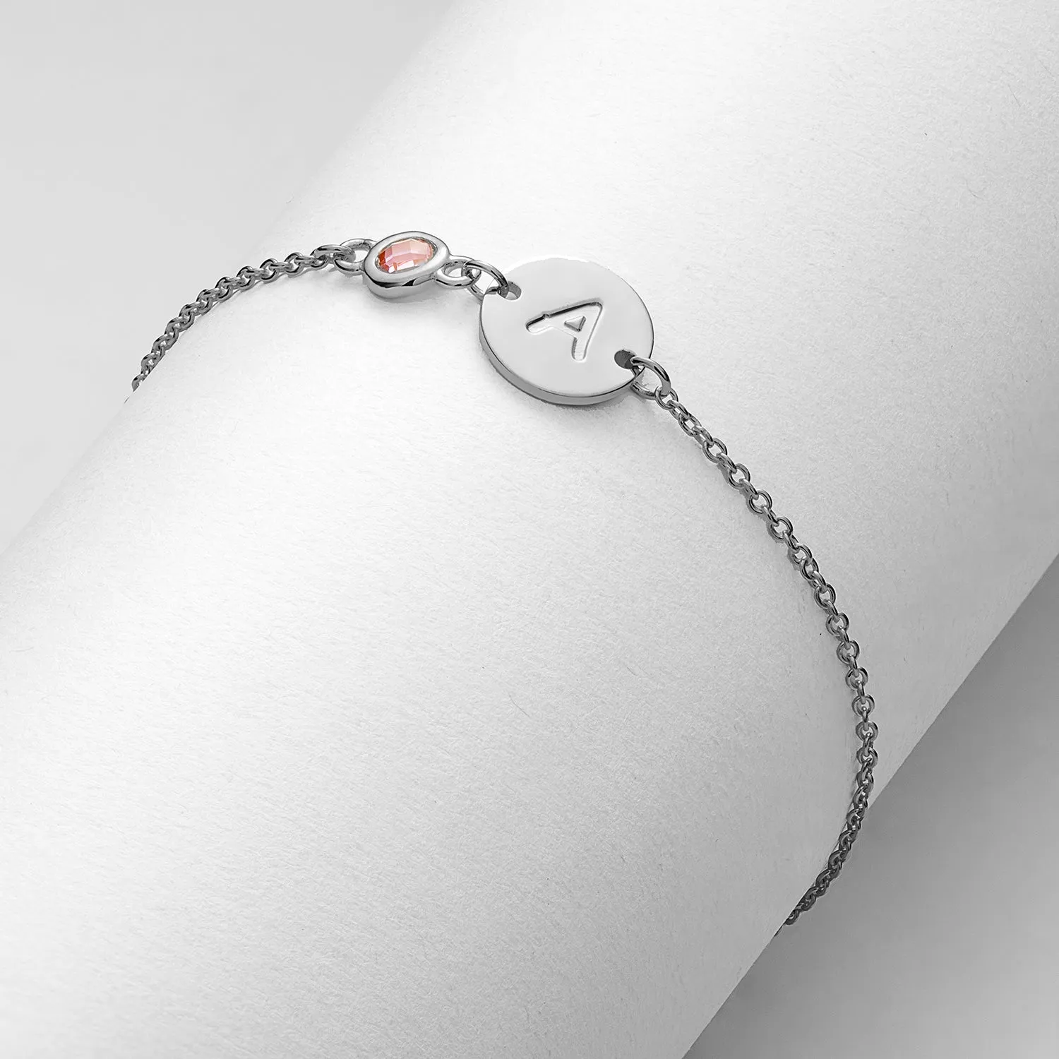 Sterling Silver Engraved Disc and Birthstone Station Bracelet sold by Limoges Jewelry product image thumbnail 2