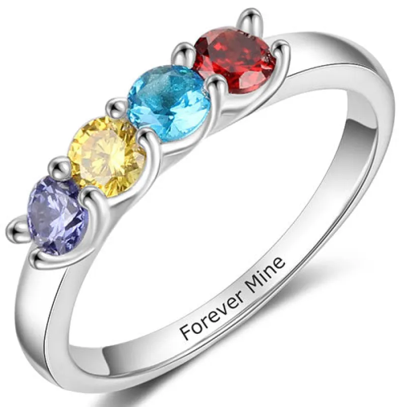 Silver Plated Engraved 4 Birthstone Ring sold by Limoges Jewelry