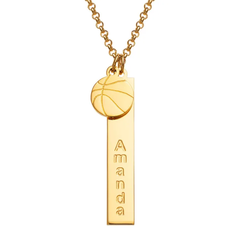 14K Gold Plated Name Necklace with Basketball Charm Dangle sold by Limoges Jewelry