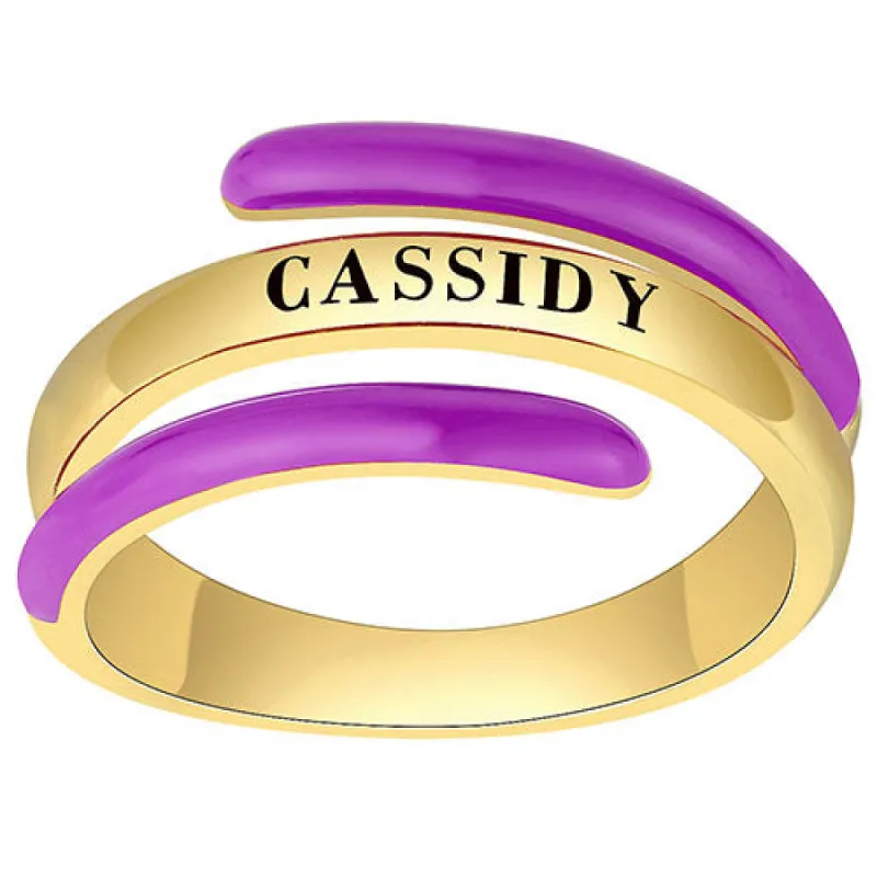 14K Gold Plated Engraved and Birth Month Enamel Bypass Ring sold by Limoges Jewelry