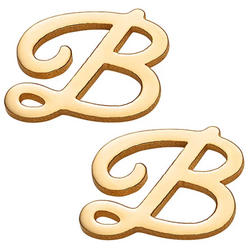 14K Gold over Sterling Uppercase Script Initial Button Earring sold by Limoges Jewelry