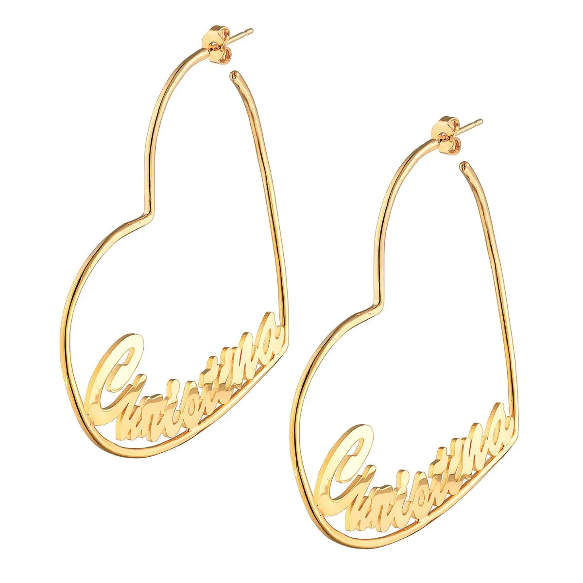 14K Gold Plated Personalized Script Nameplate Large Heart Hoop Earrings sold by Limoges Jewelry product image thumbnail 3