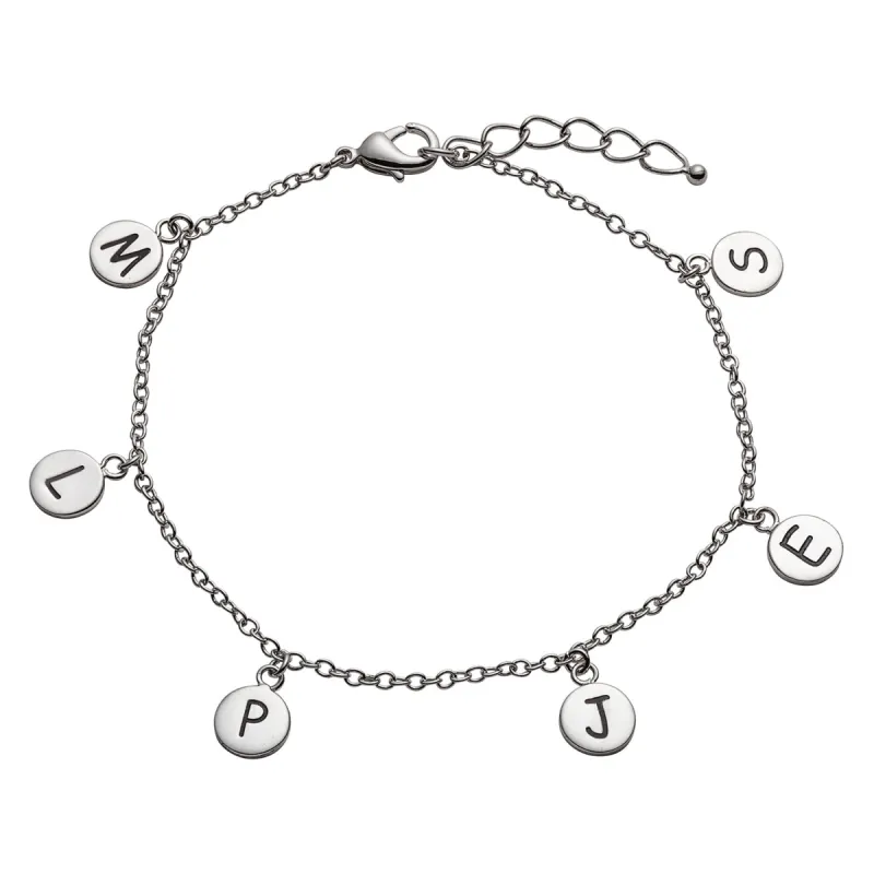 Sterling Silver Family Engraved Initial Disc Bracelet sold by Limoges Jewelry