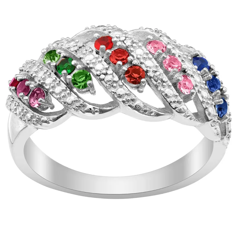 Silver Plated Family Birthstone Swirl with Diamond Accent Ring sold by Limoges Jewelry