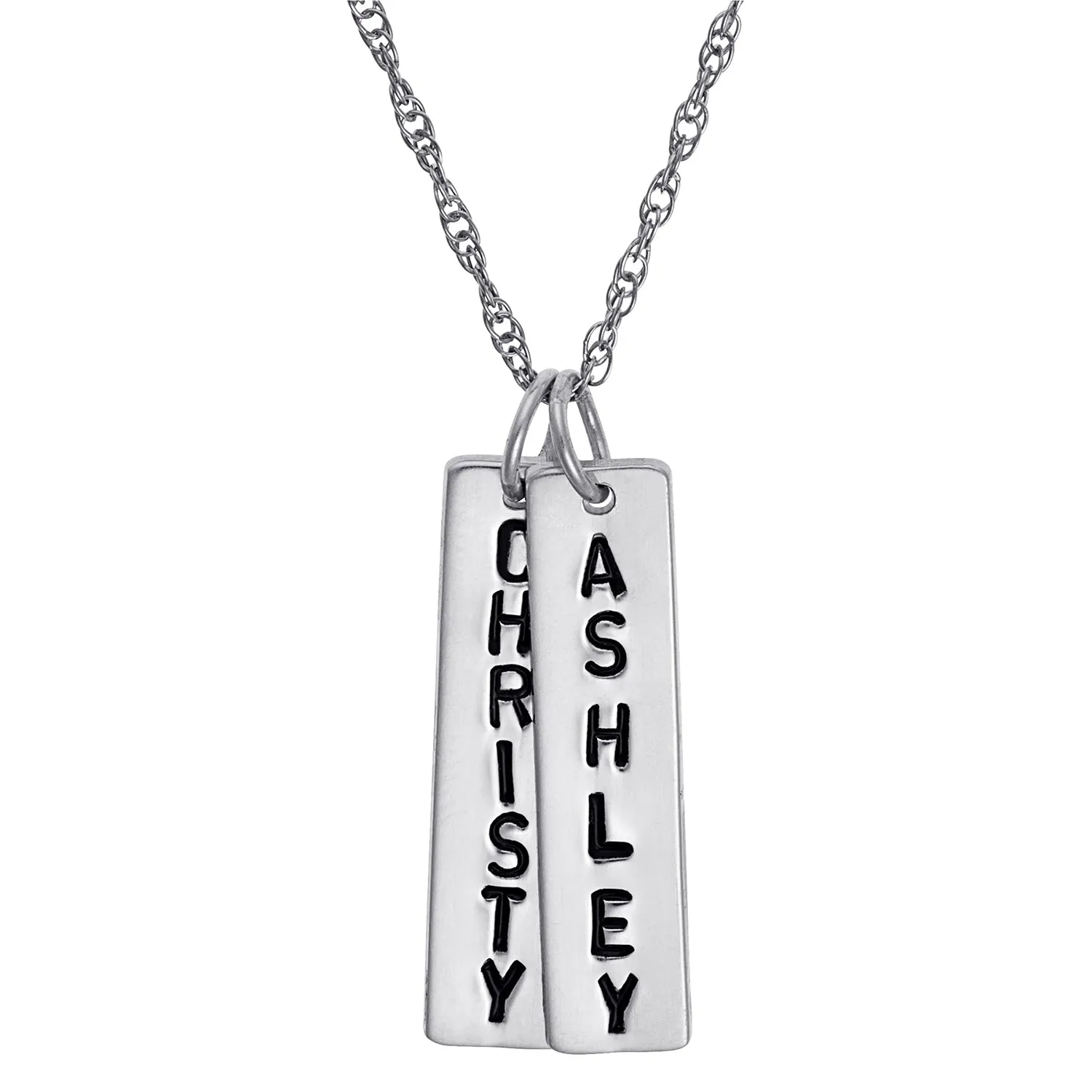 Sterling Silver Family, Couples or Sisters Engraved Name Bar Necklace - 2 Names sold by Limoges Jewelry