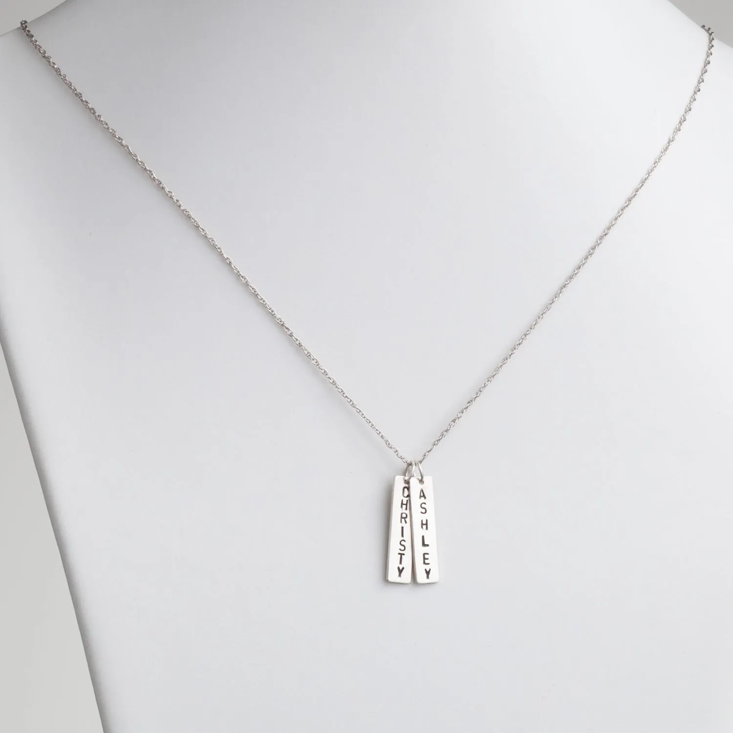 Sterling Silver Family, Couples or Sisters Engraved Name Bar Necklace - 2 Names sold by Limoges Jewelry product image thumbnail 2