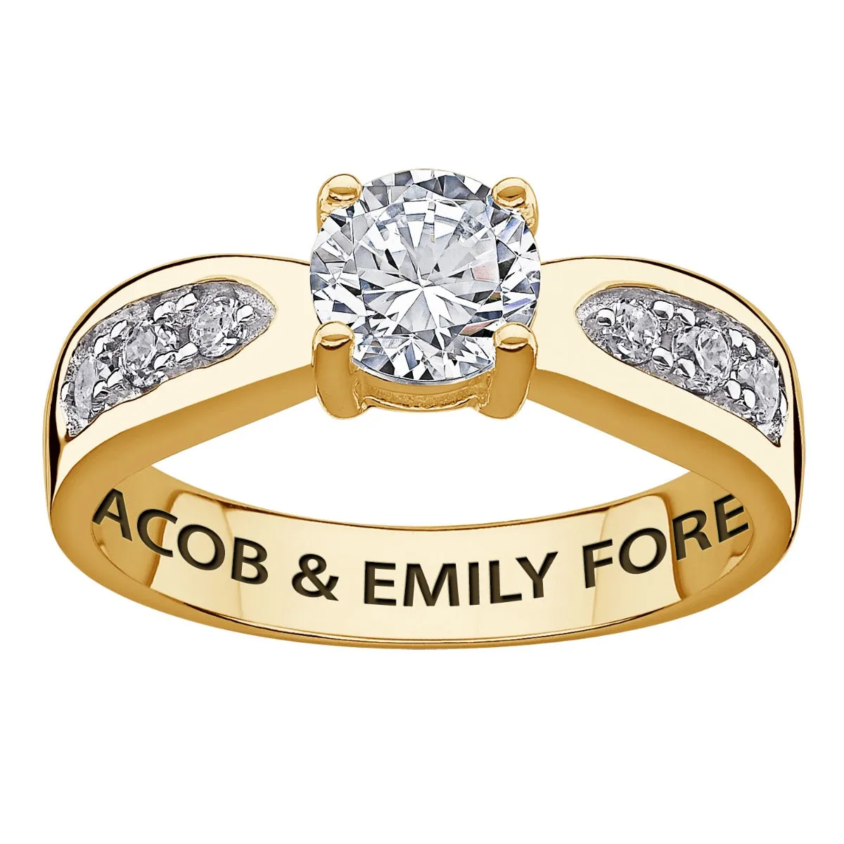 10K Yellow Gold Engraved Brilliant CZ Promise & Engagement Ring sold by Limoges Jewelry