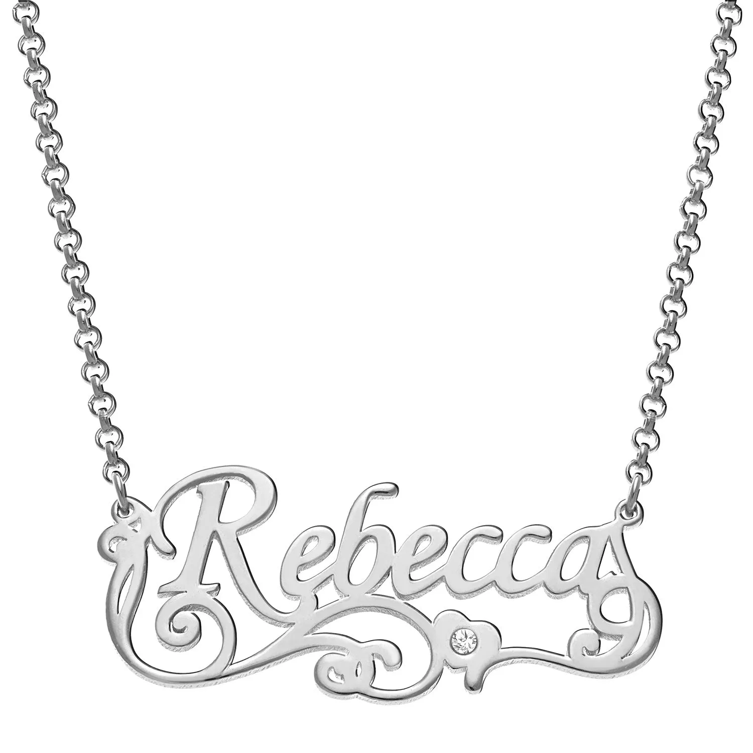 Sterling Silver Name with Diamond Accent Heart Swirl Necklace sold by Limoges Jewelry