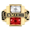 Men's 14K Gold over Sterling Double Birthstone Rectangle Class Ring sold by Limoges Jewelry