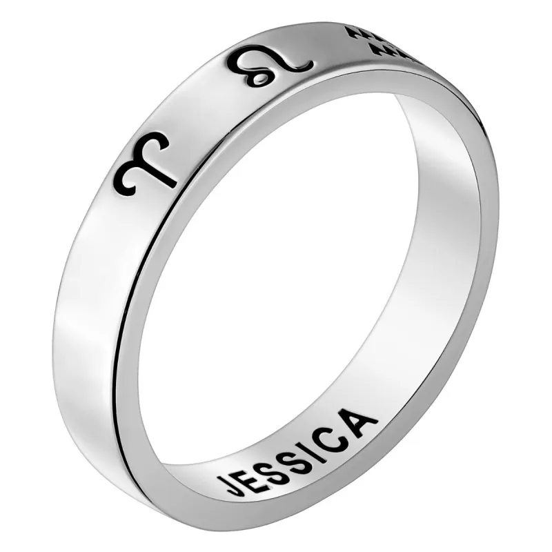 Silver Plated Zodiac Band Ring sold by Limoges Jewelry