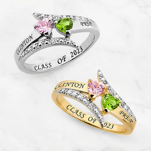 Silver Plated Double Heart Birthstone Bypass Diamond Accent Class Ring sold by Limoges Jewelry product image thumbnail 4