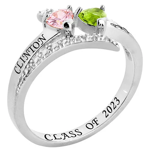 Silver Plated Double Heart Birthstone Bypass Diamond Accent Class Ring sold by Limoges Jewelry product image thumbnail 2
