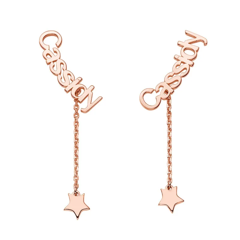 14K Rose Gold over Sterling Name with Star Charm Dangle Crawler Earrings sold by Limoges Jewelry
