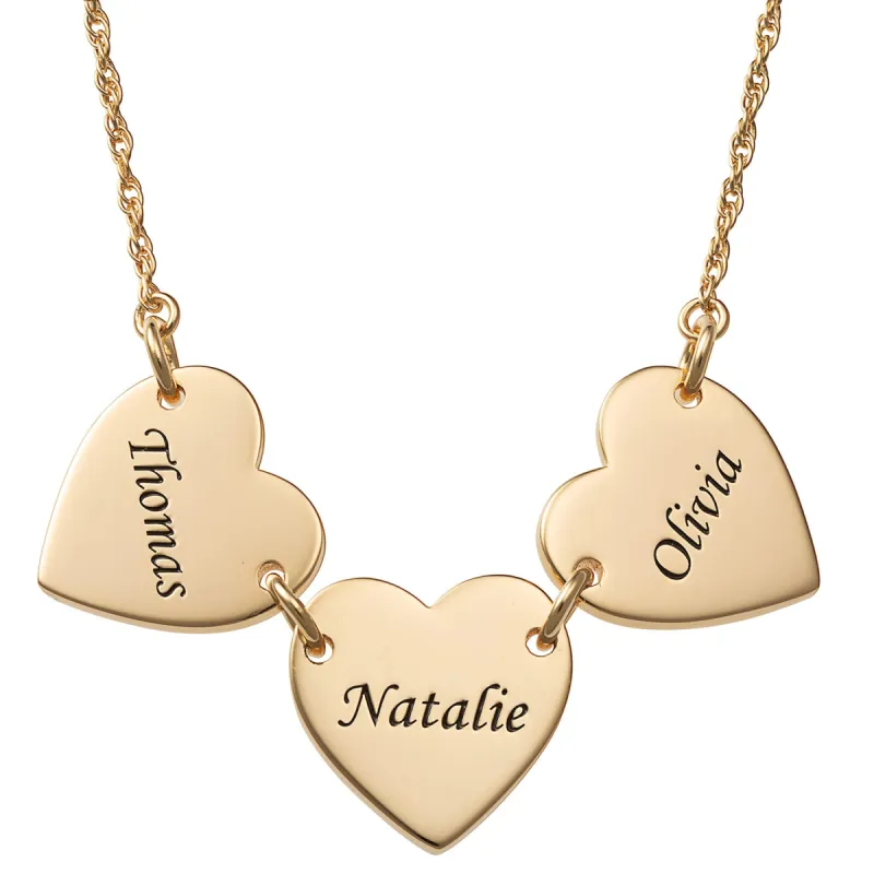14K Gold over Sterling Engraved Name Heart Station Necklace - 3 Names sold by Limoges Jewelry