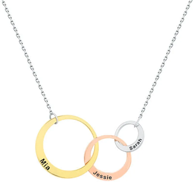 Tricolor Engraved Generations Interlocking Circles Necklace made by Limoges Jewelry