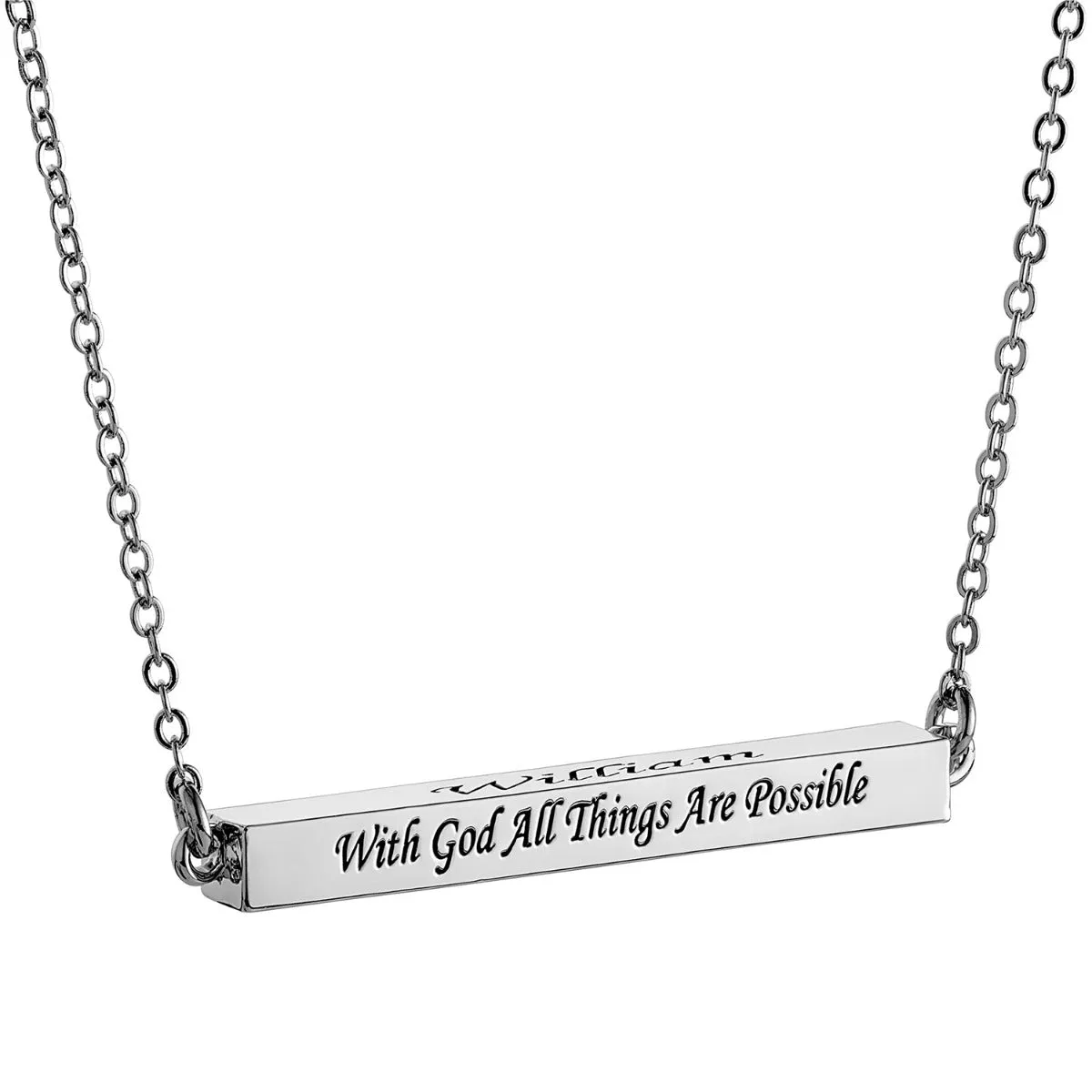 Horizontal 4-sided Bar 'With God' Engraved Name Necklace sold by Limoges Jewelry product image thumbnail 2