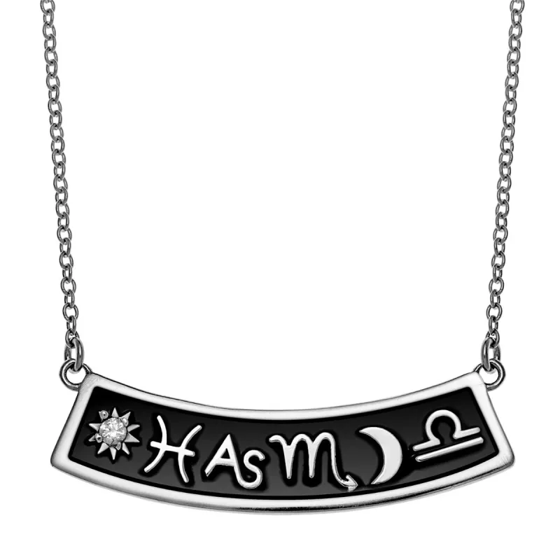 Silver Plated 3 Zodiac Sign Curved Bar Pendant sold by Limoges Jewelry