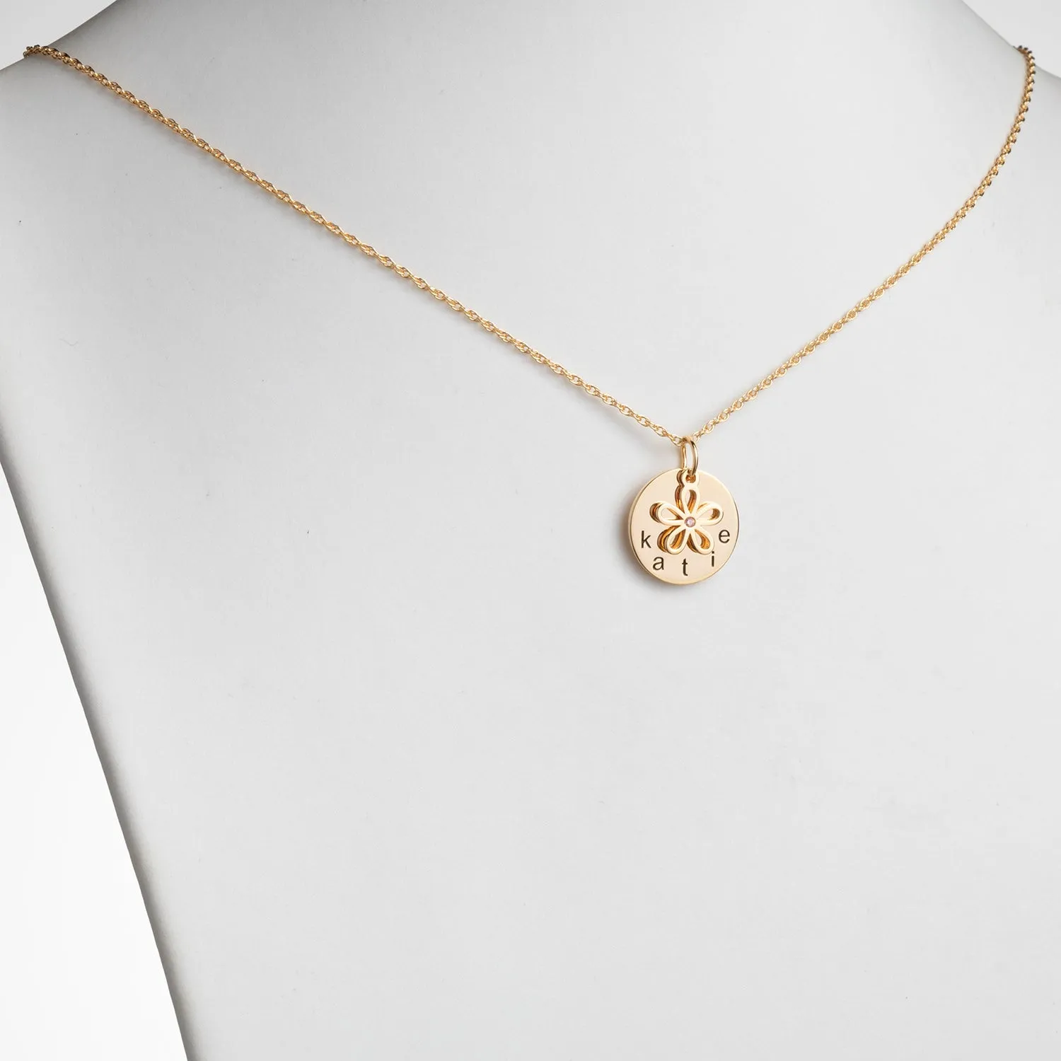 14K Gold over Sterling Name Disc with Birthstone Flower Charm Necklace sold by Limoges Jewelry product image thumbnail 2