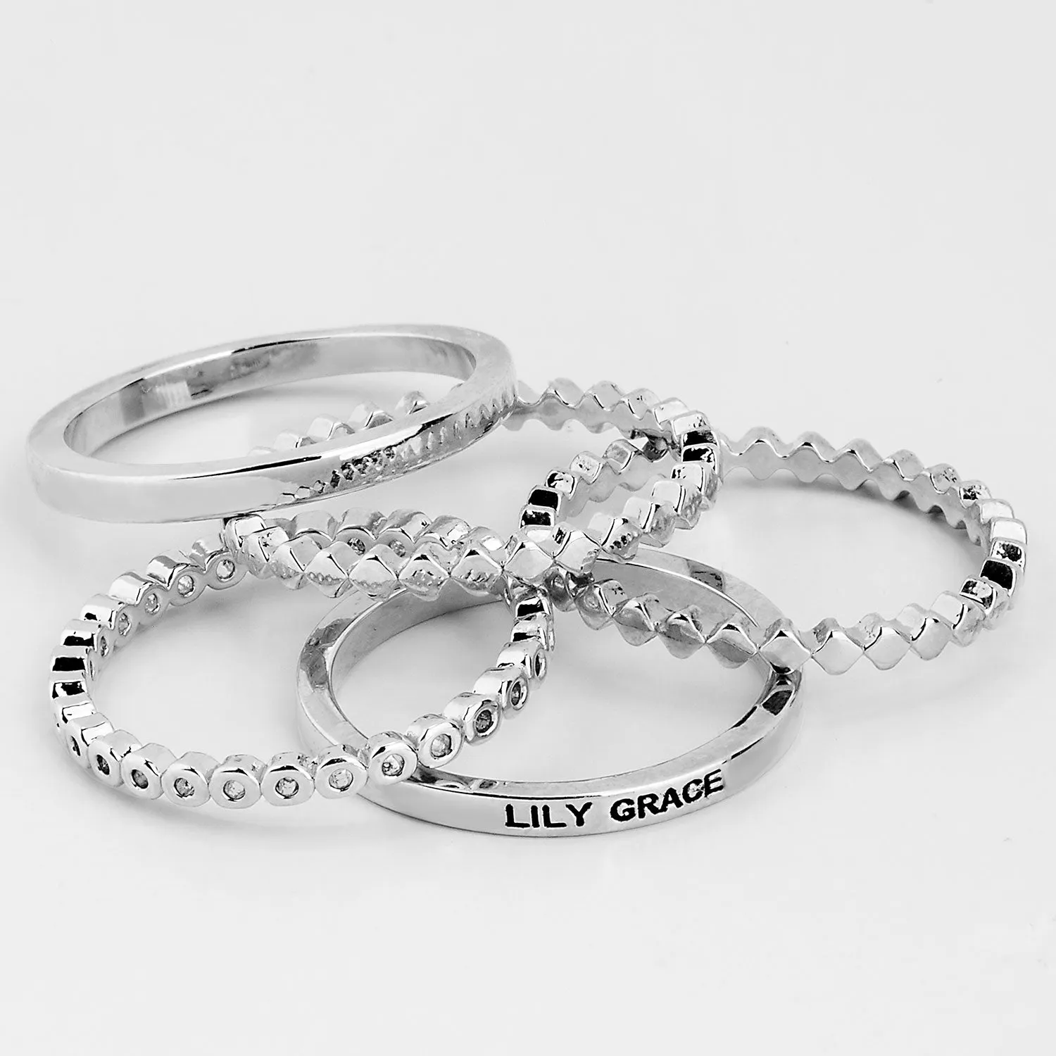 Silver Personalized Beaded Stackable 5 Ring Set sold by Limoges Jewelry product image thumbnail 4