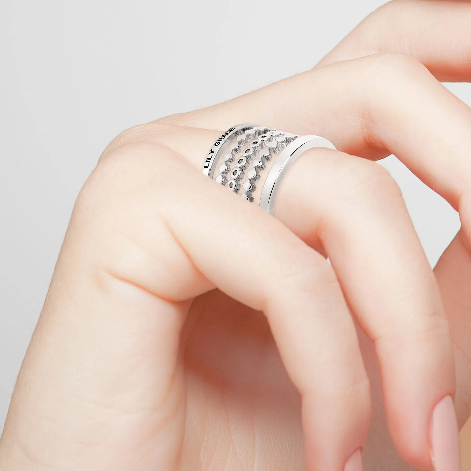 Silver Personalized Beaded Stackable 5 Ring Set sold by Limoges Jewelry product image thumbnail 2