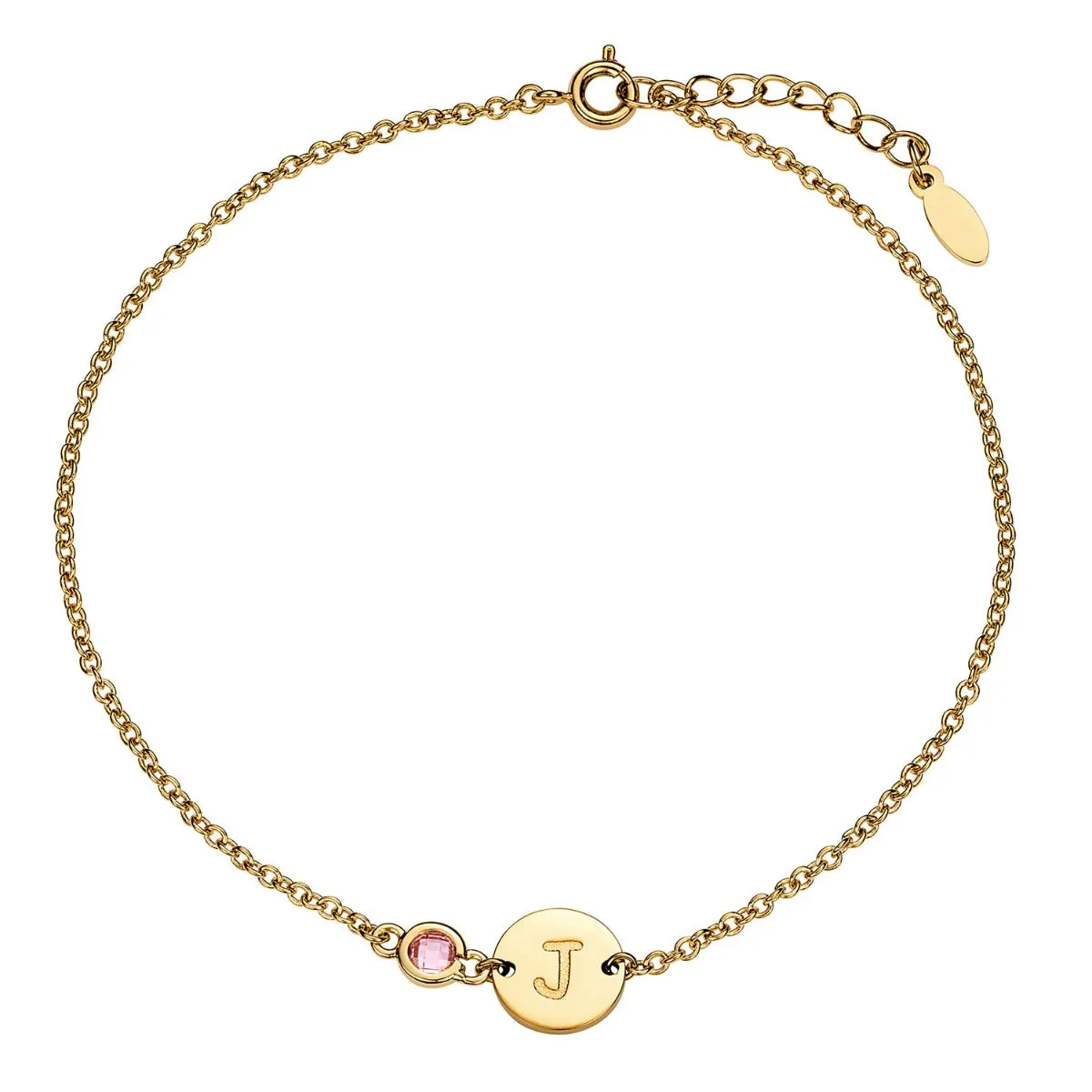 14K Gold Plated Engraved Disc and Station Birthstone Anklet sold by Limoges Jewelry