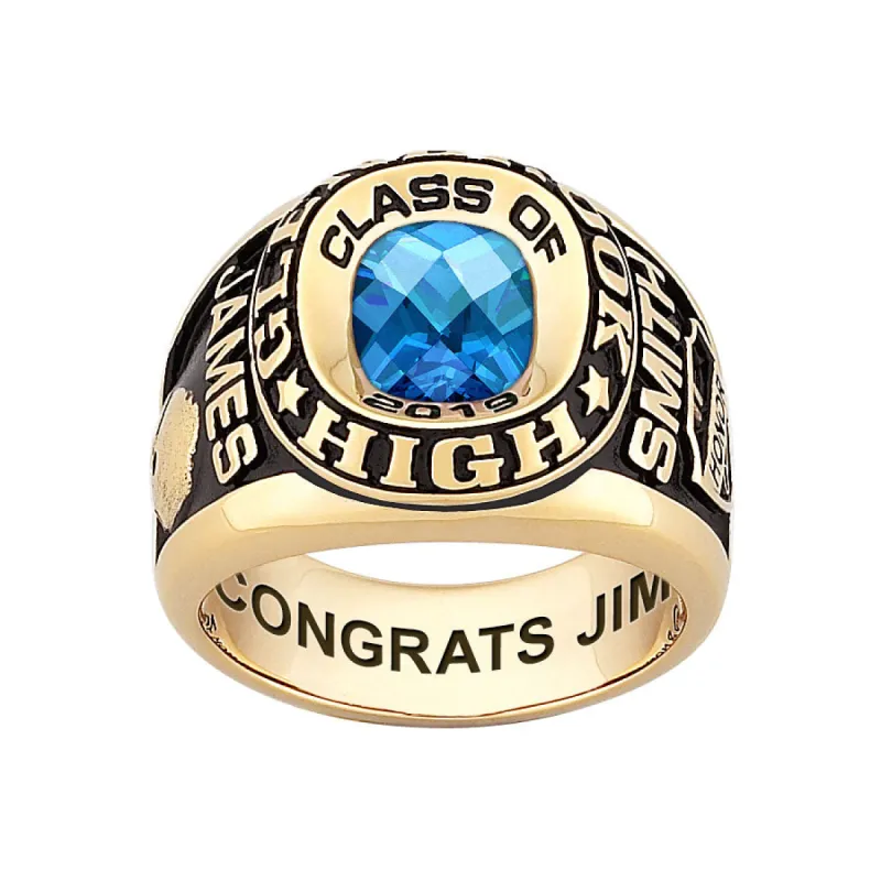 Men's Yellow CELEBRIUM Double Row Traditional Checkerboard Birthstone Class Ring sold by Limoges Jewelry